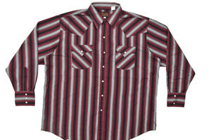 Plains Western Wear Shirt Mens XL Long Sleeve Pearl Snap Red Grey Black Striped